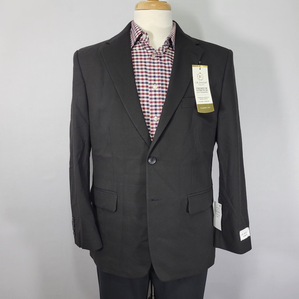 Haggar Men's Sport Coat Blazer‎ Two Button Black Premium Flex Classic 40S NEW